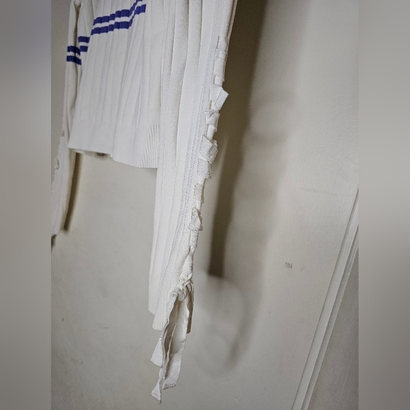 Vtg ENGLISH FACTORY Striped Long Lace sleeves‎ Round Neck treach Sweater  Sz M/L - Picture 5 of 7